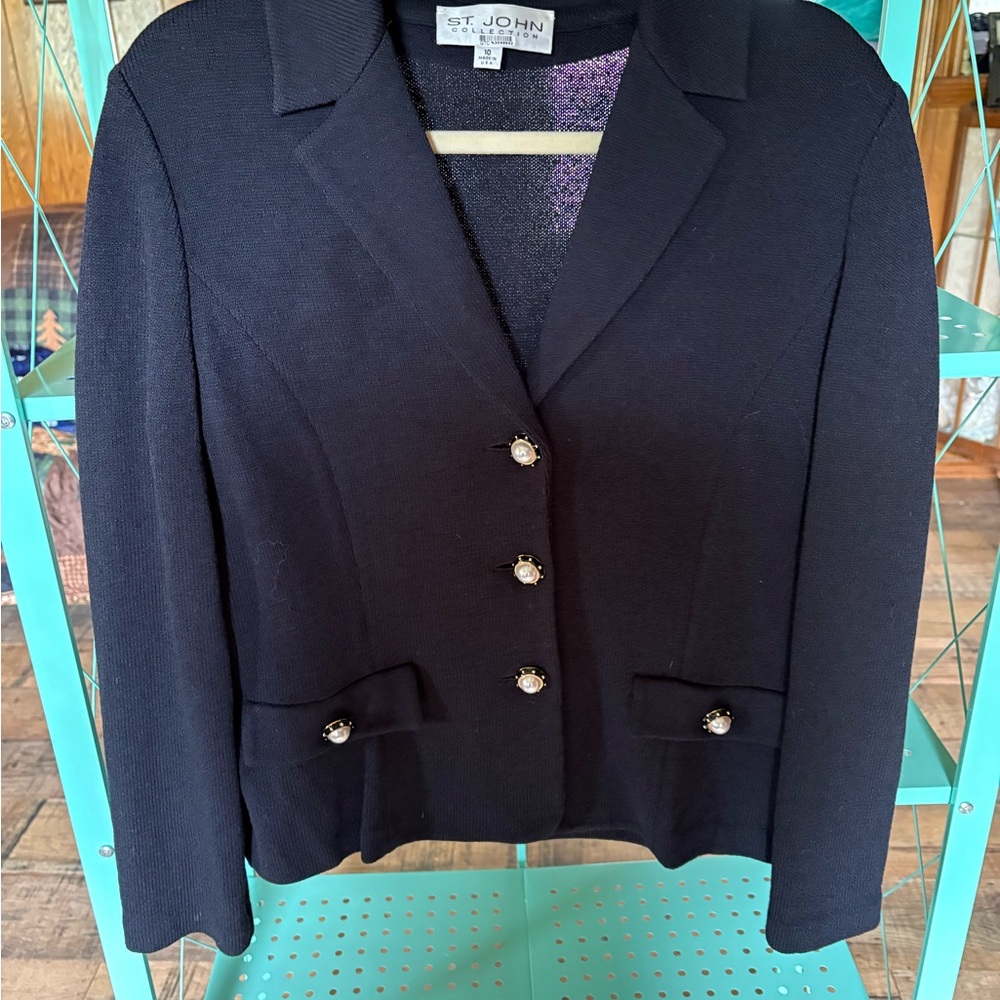 St. John Black Blazer Elegant Suit Jacket